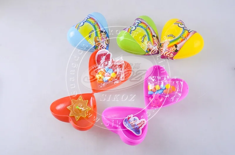New cartoon heart shape surprise egg toy with candy