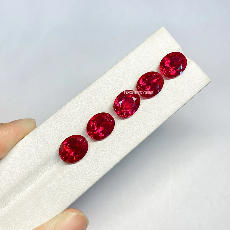 High Qualtity 3A 5A Grade Oval Shape Synthetic Pigeon Blood Red Ruby Bead Loose Gemstones Ruby