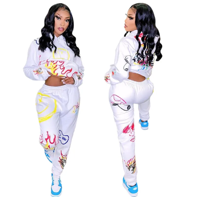 Wholesale Casual Women Polyester Crewneck Pullover Polyester Two Piece Sweatshirt Set