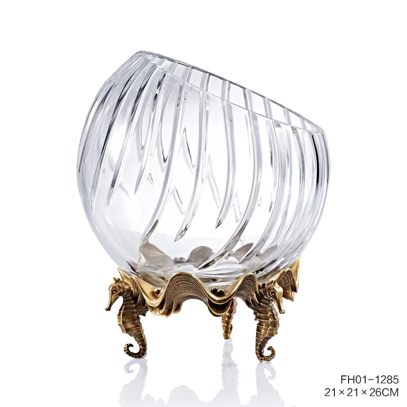 European home decoration metal with glass flower vase set fruit plate soft decoration pieces modern for living room