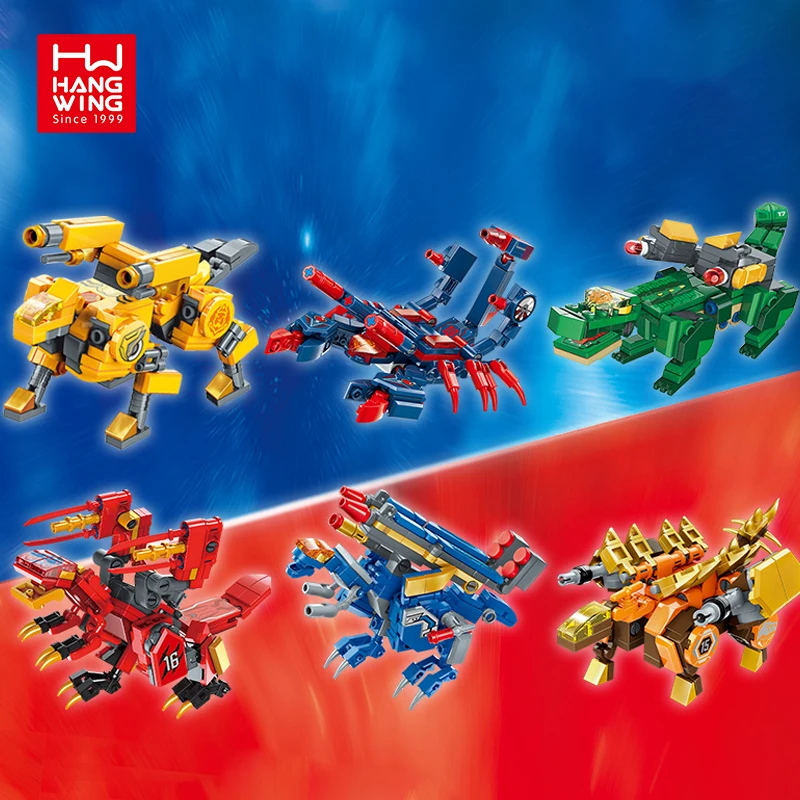 HW Puzzle Games Bricks Mecha Monster Magic Cube Transformation Battle Creative Beasts Dinosaur Building Blocks Toy Set