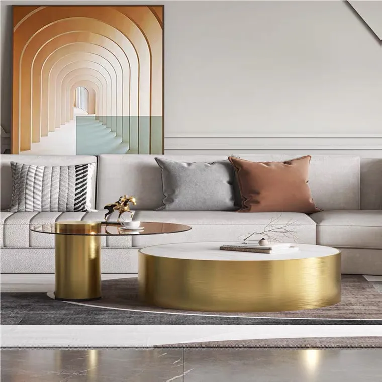 Modern light luxury rock board coffee table Nordic minimalist metal marble small apartment side table tea table combination