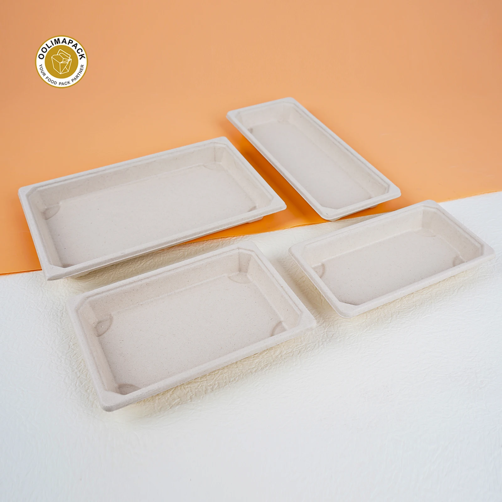 OOLIMA Disposable Bagasse Sugarcane Sushi Plate Food Container Kraft Sushi Rice Box Packaging