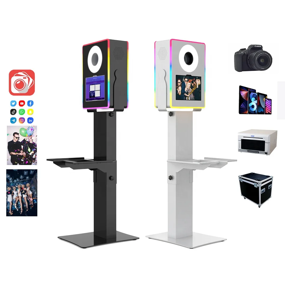 Photo booth adapted camera printer and ipad or surface pro for wedding party to print and share photo aluminum booth machine