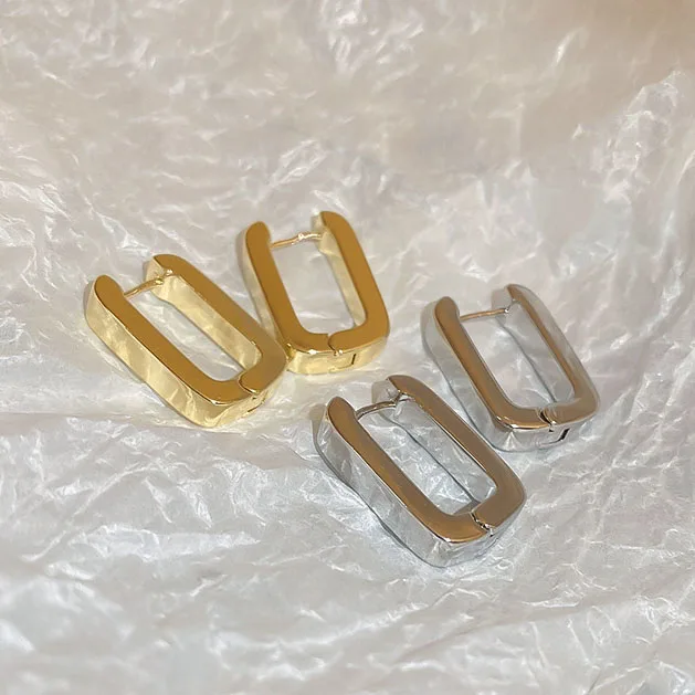 Tiny 18K Gold Plated Geometric Rectangle Hoop Earrings for Women Fashion Jewelry