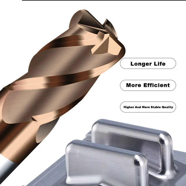 HRC60 4 Flute Corner Radius End Mill CNC R Bullnose Cutter Tungsten Carbide Steel Metal  Surface Machining  Extended handle
