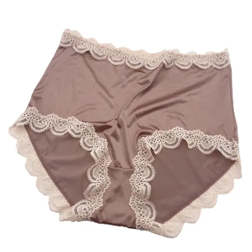 
093 high quality 90-125kg french palace plus size underwear women Ice silk seamless panties lace simulation silk briefs 