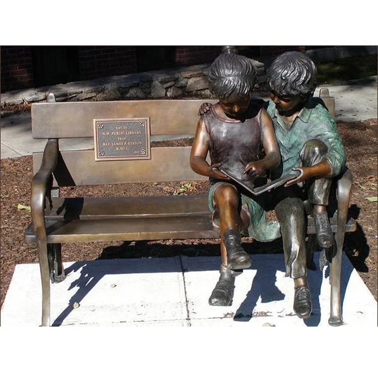 Decorative bronze children reading book school statue