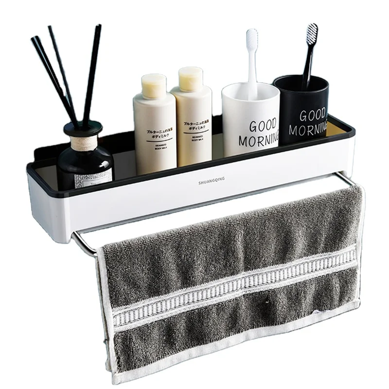 Bathroom Shelf No Drilling Plastic  Organiser Telescopic Towel Rack Shower Shelf Caddy Wall Mounted Adhesive