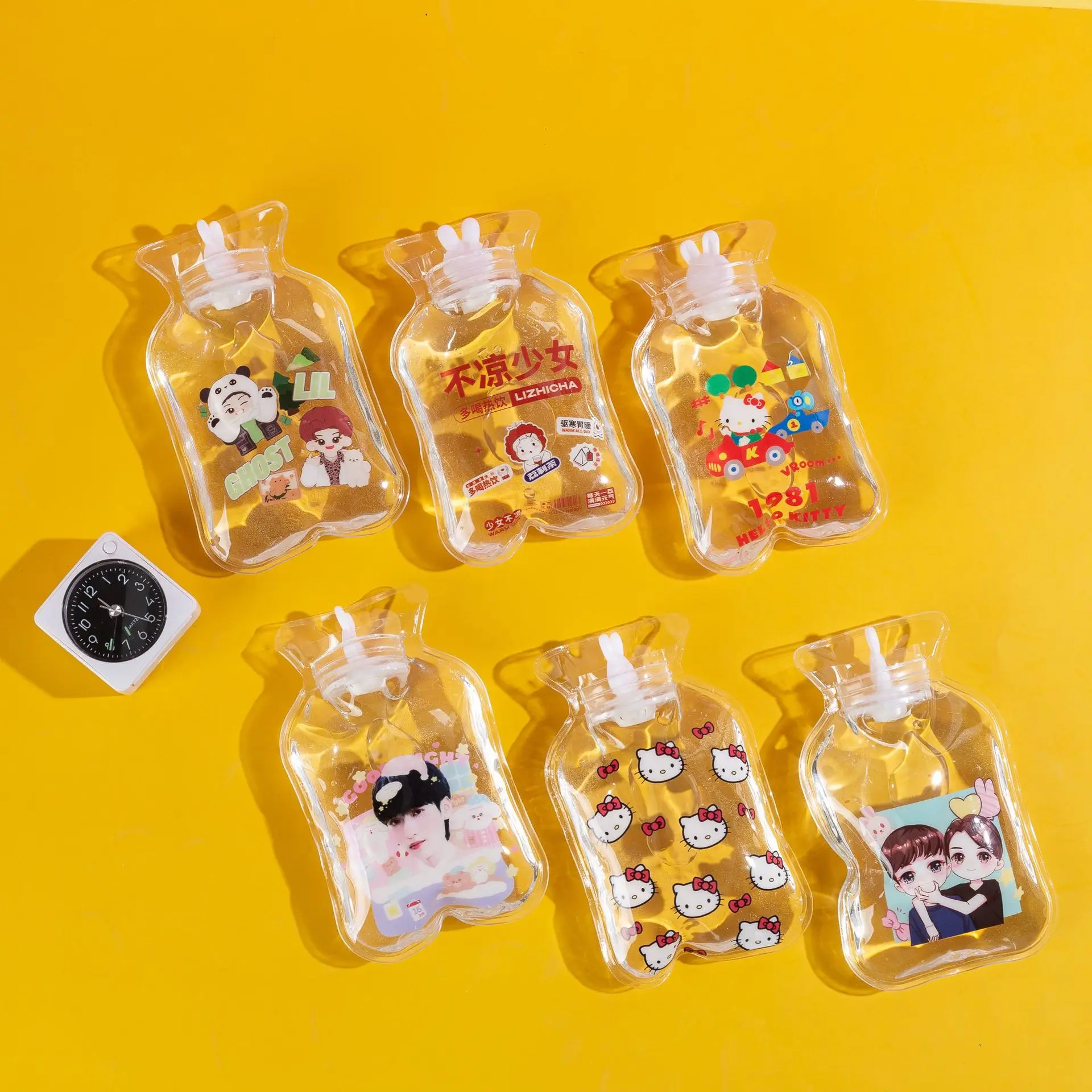 Cute Hot Water Bottles Mini Transparent PVC Hand Warm Water Bottle Portable Leakproof Hand Warmer Heat Therapy Bottle