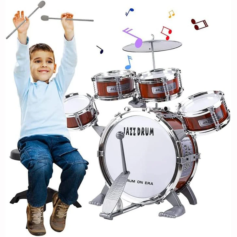Toddler Percussion Musical Instruments Toys Gifts Jazz Drum Kit Bass Cymbal Drum Set for Kids