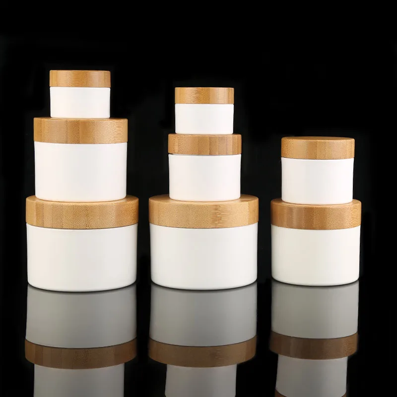 Wholesale Empty Bamboo Cosmetic Containers Luxury Plastic Cream Jar with Bamboo Lid for Lotion Cream