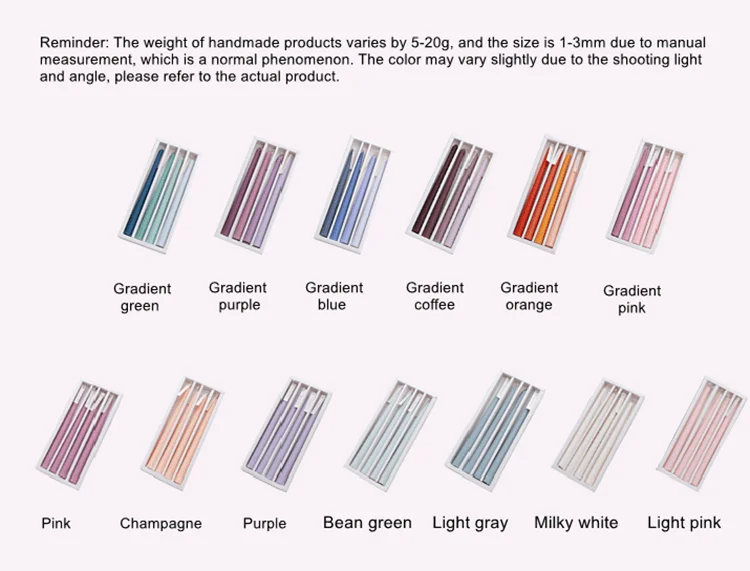 Hot Selling Handmade Smokeless Gradient Color Tall Taper Dinner Unscented Wax Candles With Cotton Wicks