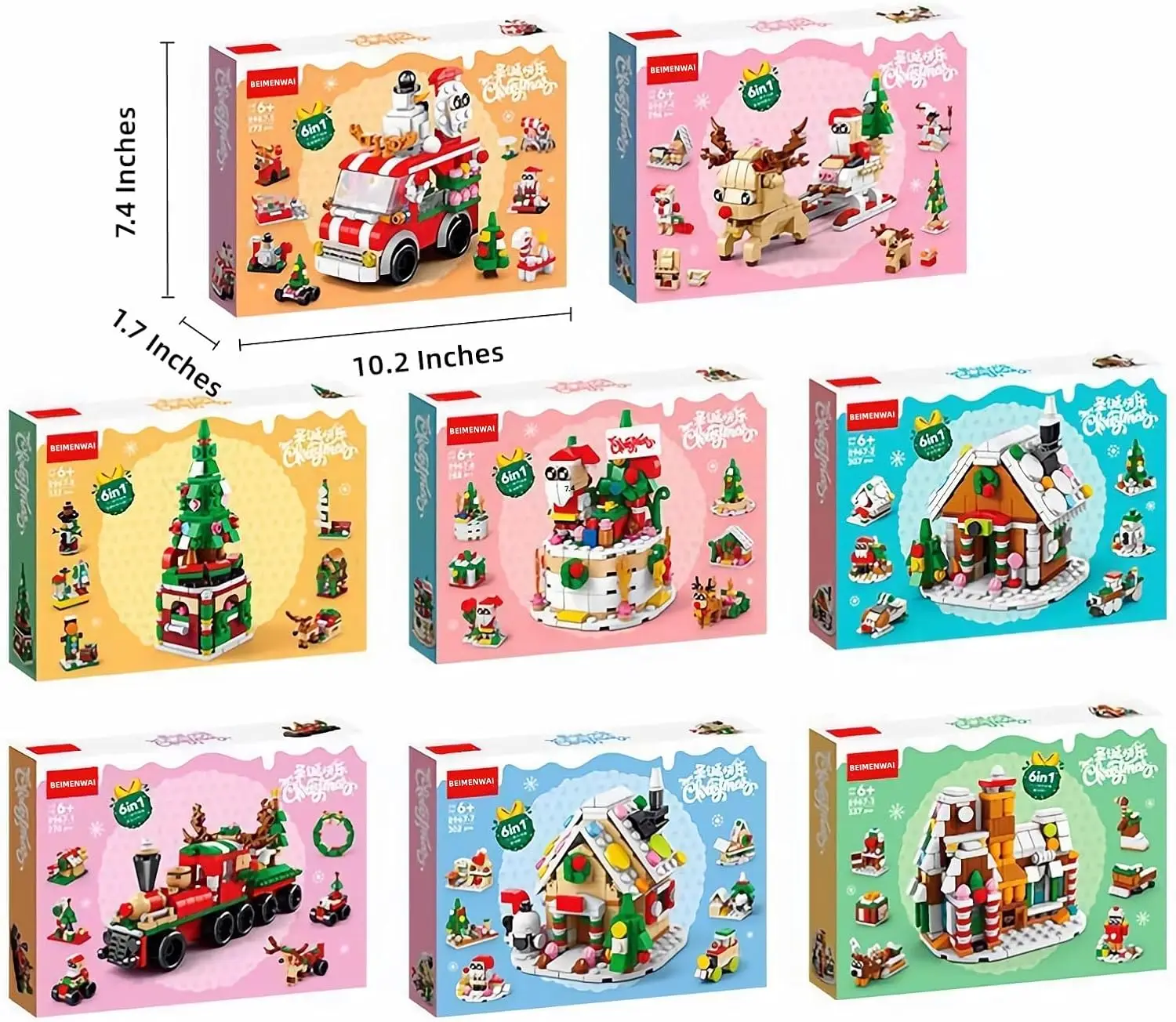 Christmas Gingerbread House 2023 Mini Xmas Tree Building Block Set Creative Train 6-in-1 Ornament Toys Kits Bricks for Kids