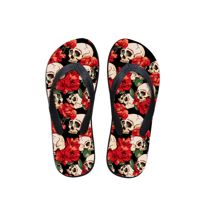 Skull Rose Design Women Summer Flip Flops Non-slip Casual Slippers Woman lady Fashion Beach Flipflops Mujer 2019
