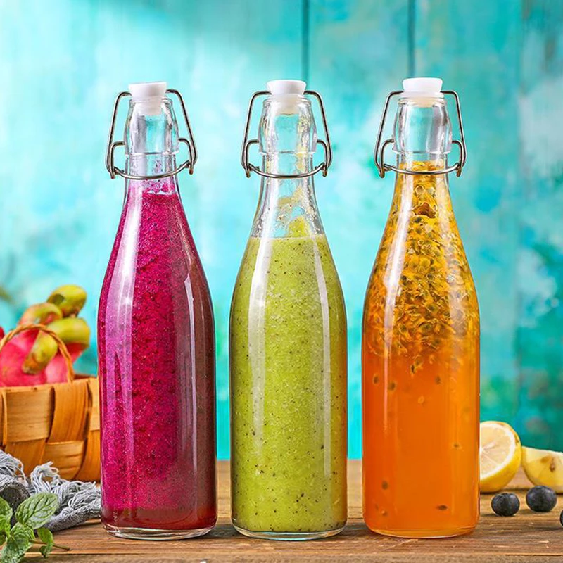 Cheap Wholesale 250/500/750/1000ml transparent swing top glass bottle with stopper for home brewing beverage juice