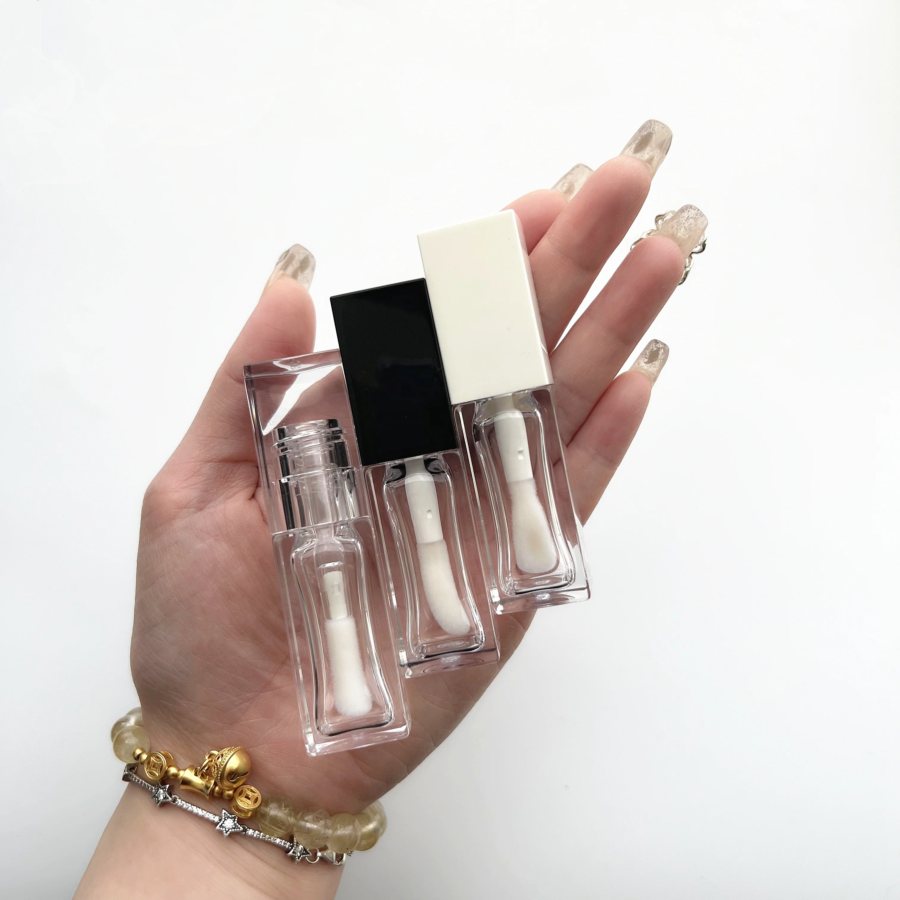 All Clear square lip gloss tube Container Thick Bottle Transparent Lip Gloss Tubes With Big Brush Big Wand 6ml 8ml