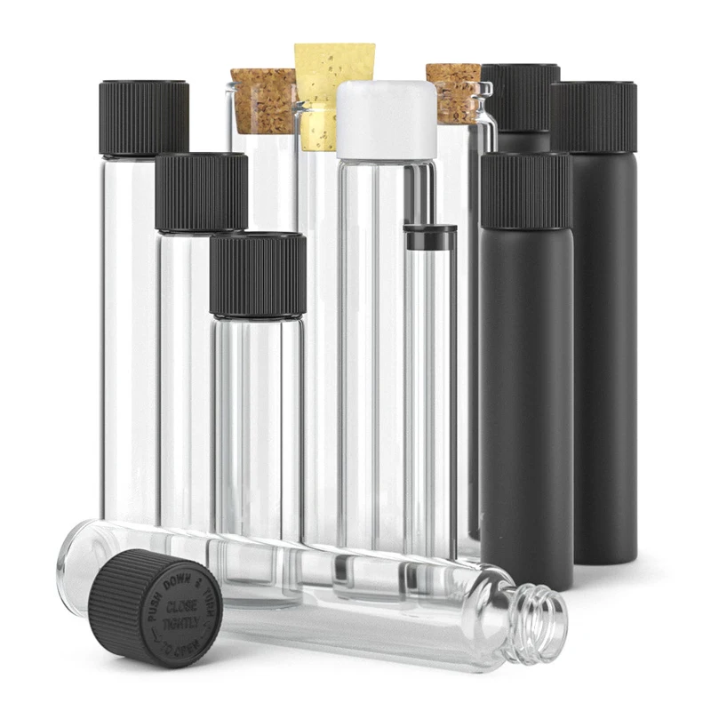 child resistant airtight colorful flat bottom mini small round clear vial sealing cigar cr glass tube