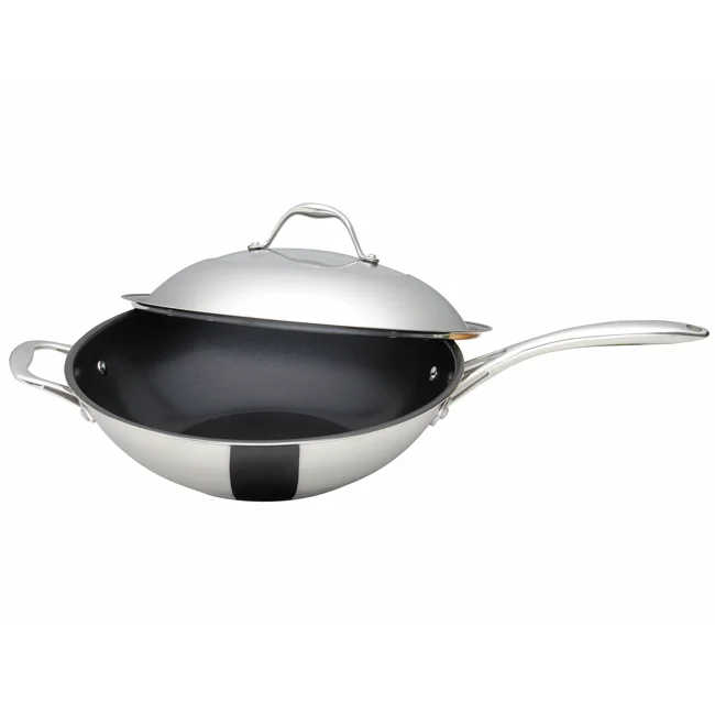 Custom Logo Kitchen Cookware Non-stick Stainless Steel Frying Pan Kitchenware with Stainless Steel Lid for Cooking