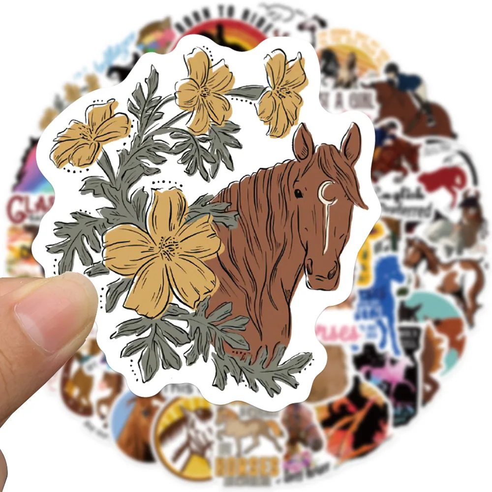 50pcs Cartoon horse animal Uv Proof Waterproof Vinyl Sticker Paper Custom Die Cut Adhesive Logo Sticker