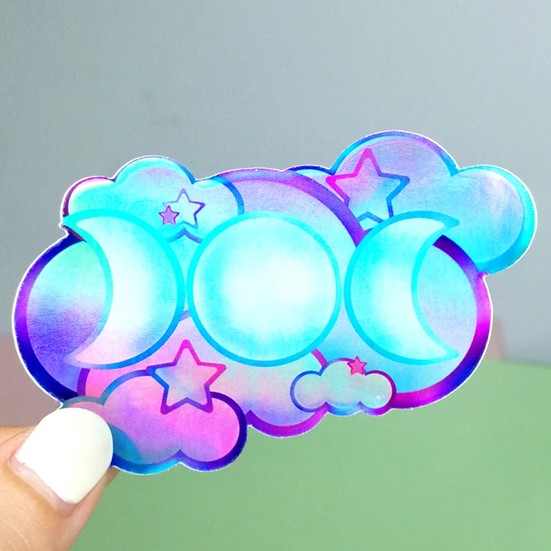 Gold trim 3d holographic self adhesive custom vinyl die cut sticker for kids