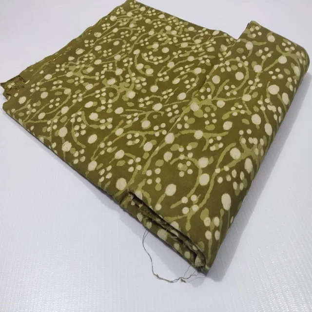 Handmade Hand Block Printed Abstract Olive Green Cotton Kurta fabric For Mens
