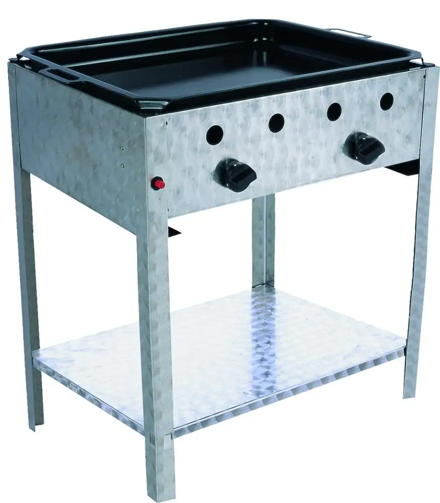 Газовая печь с двумя горелками для барбекю и гриля с тележкой, газовое барбекю