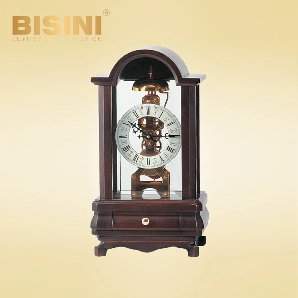 Exquisite antique Skeleton Mechanical clock Classic domed wooden frame Desk Clock