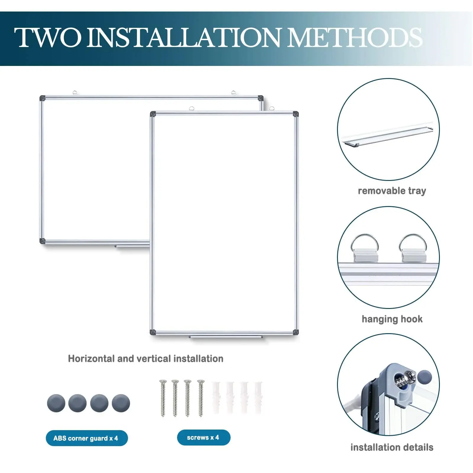 Home Office School Double-Sided Silver Aluminium Frame Dry Erase Board Magnetic Whiteboard for Wall Hanging Mounted