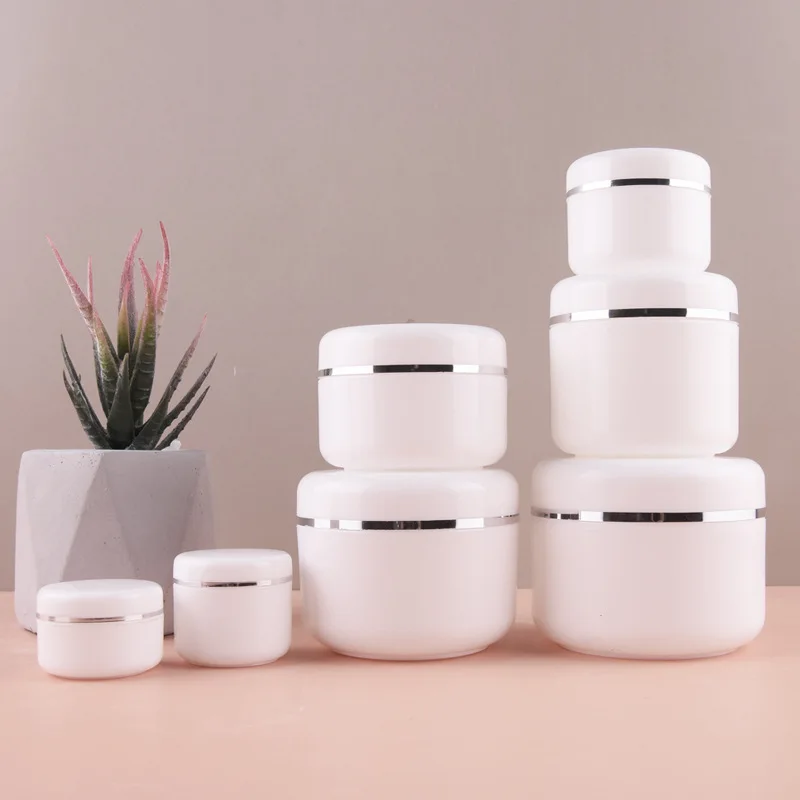 Wholesale Face Cream Lip Balm Lotion Storage Containers White Silver Edge Empty Refillable Cosmetic Plastic Jars with lids