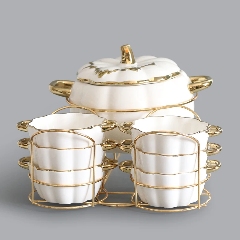 Custom pumpkin embossed gold plated cute delicate small bowl pumpkin ceramic bowl