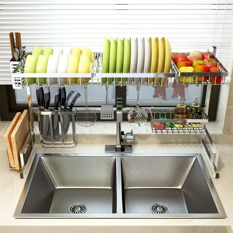 Over Sink Drying dish rack, Stainless Steel dish rack for Kitchen Storage, Kitchen Sink Organizer dish racks 85cm black