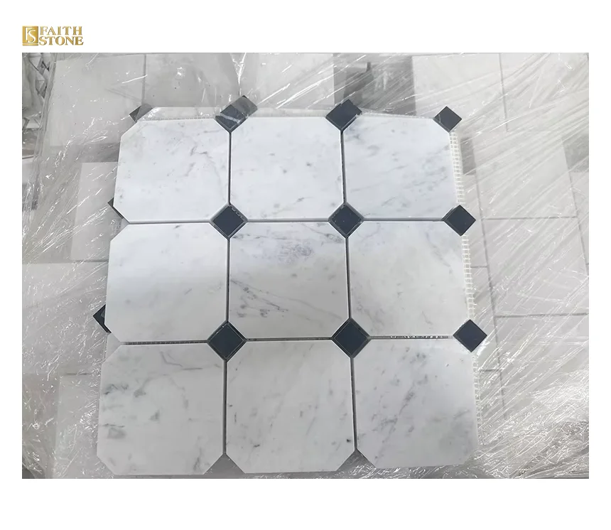 Quality Hot Sale Carrara Marble White Color Natural Stone Tile Black and White Marble Mosaic Wall Tile