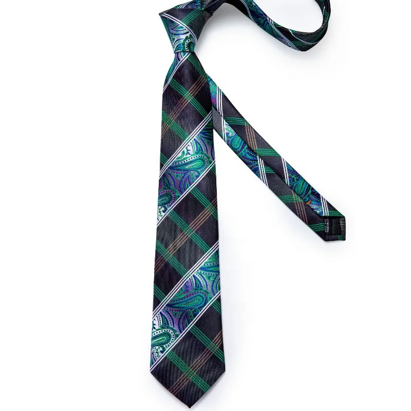 Classic Black Green Jacquard check Silk Tie Set for Men