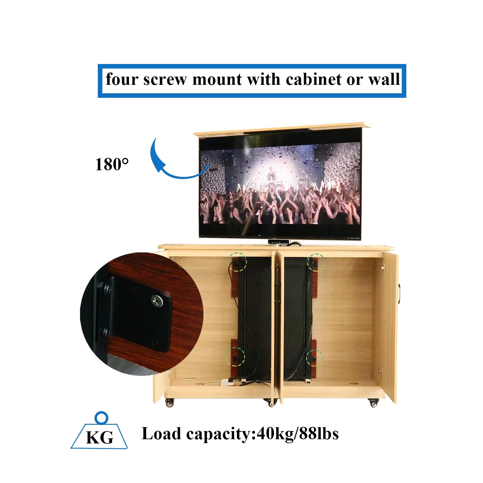 Hidden Up Down TV Mount Cabinet TV Bracket Under Bed Motorized TV Lift with Remote Control