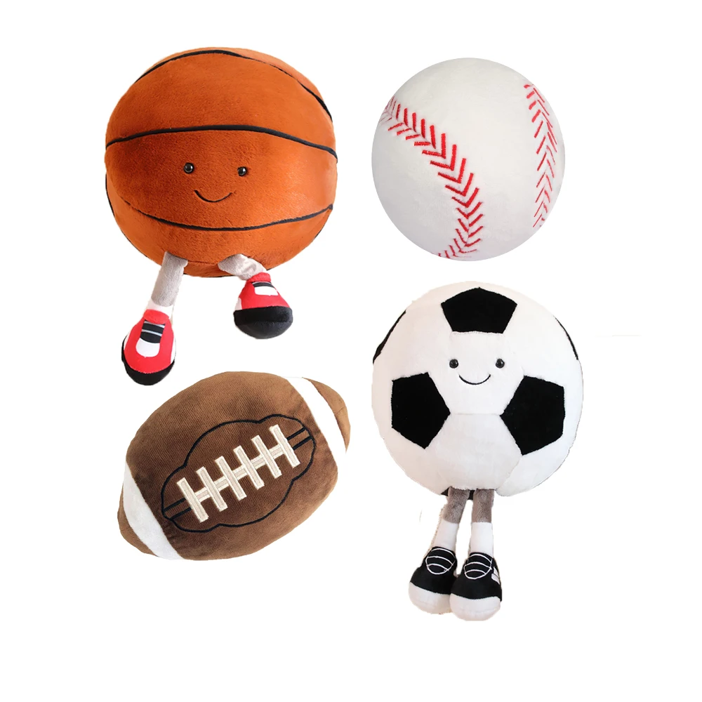 Custom Logo Branded Plush Soccer Ball Pillow Soft  Basketball Toys Squishy Baseball Football Rugby Ball Gifts For Boys Children