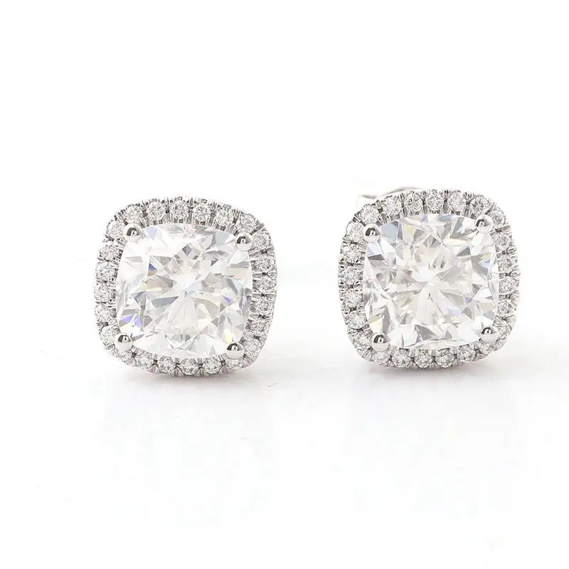 Fine Jewelry GRA Certified 10k/14k/18k Real Gold Def Color 1.5ct Cushion Cut Moissanite Screw Back Halo Stud Earrings For Women