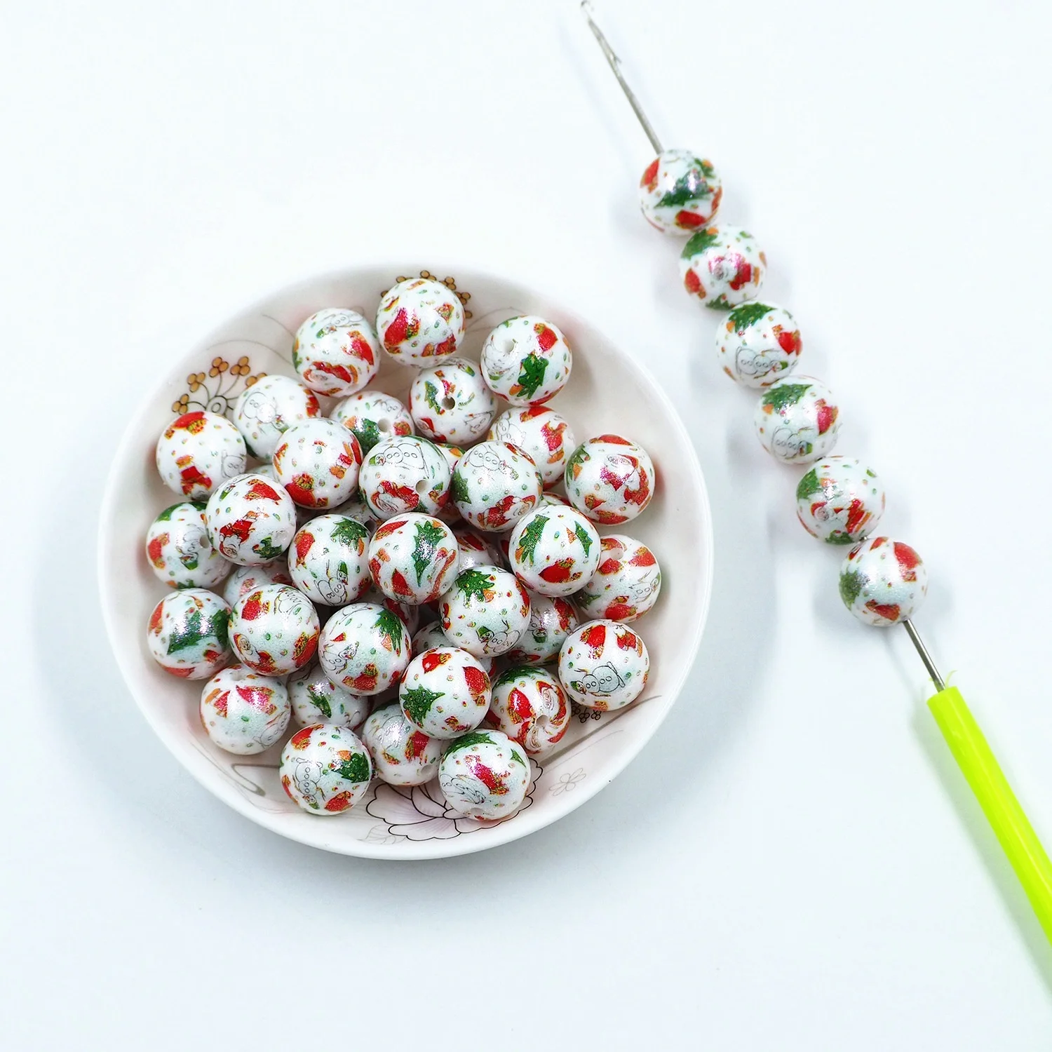 Hot Sale Pearl DIY Chain Necklace Making Jewellery Crafts Pen Beaded Silicone 15mm Chameleon Christmas Printed Silicone Beads