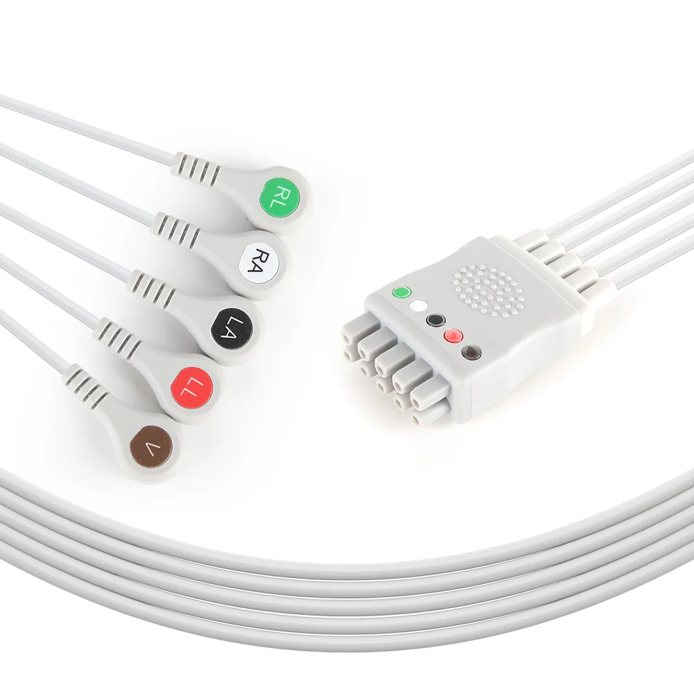 medical GE Multilink-integrated leads ecg cable, 5-lead snap aha ECG Leadwire cable for hospital use