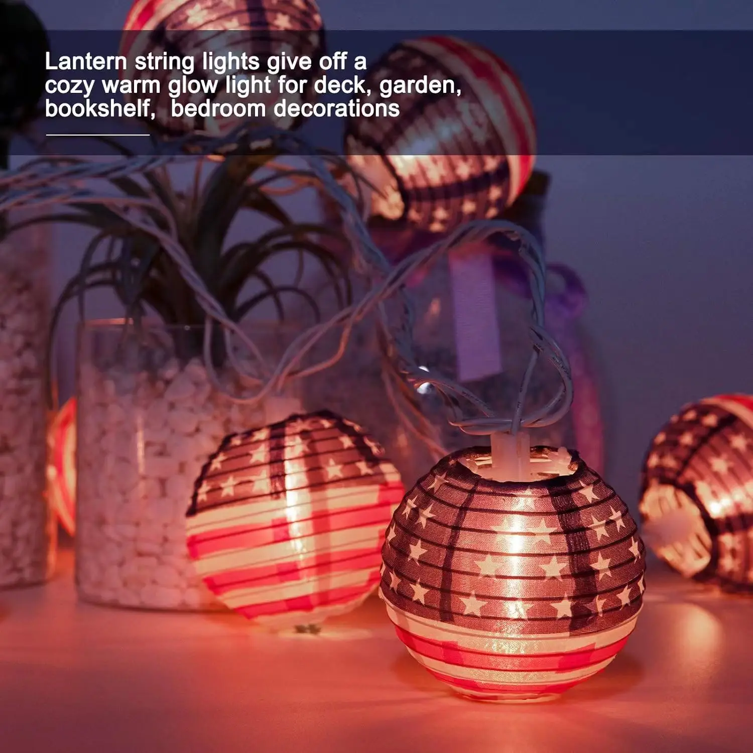 10 Count Patriotic lanterns American Flag Lantern Lights  Nylon Mini Hanging String Lights for Independence Day