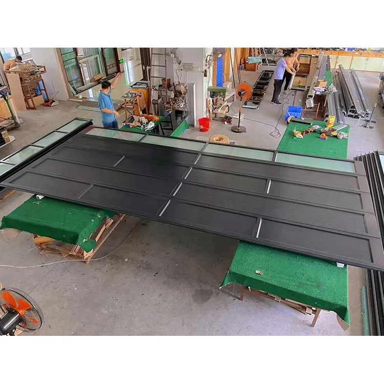 Aluminum alloy frosted glass modern new black combined automatic garage door for Villa modern garage door
