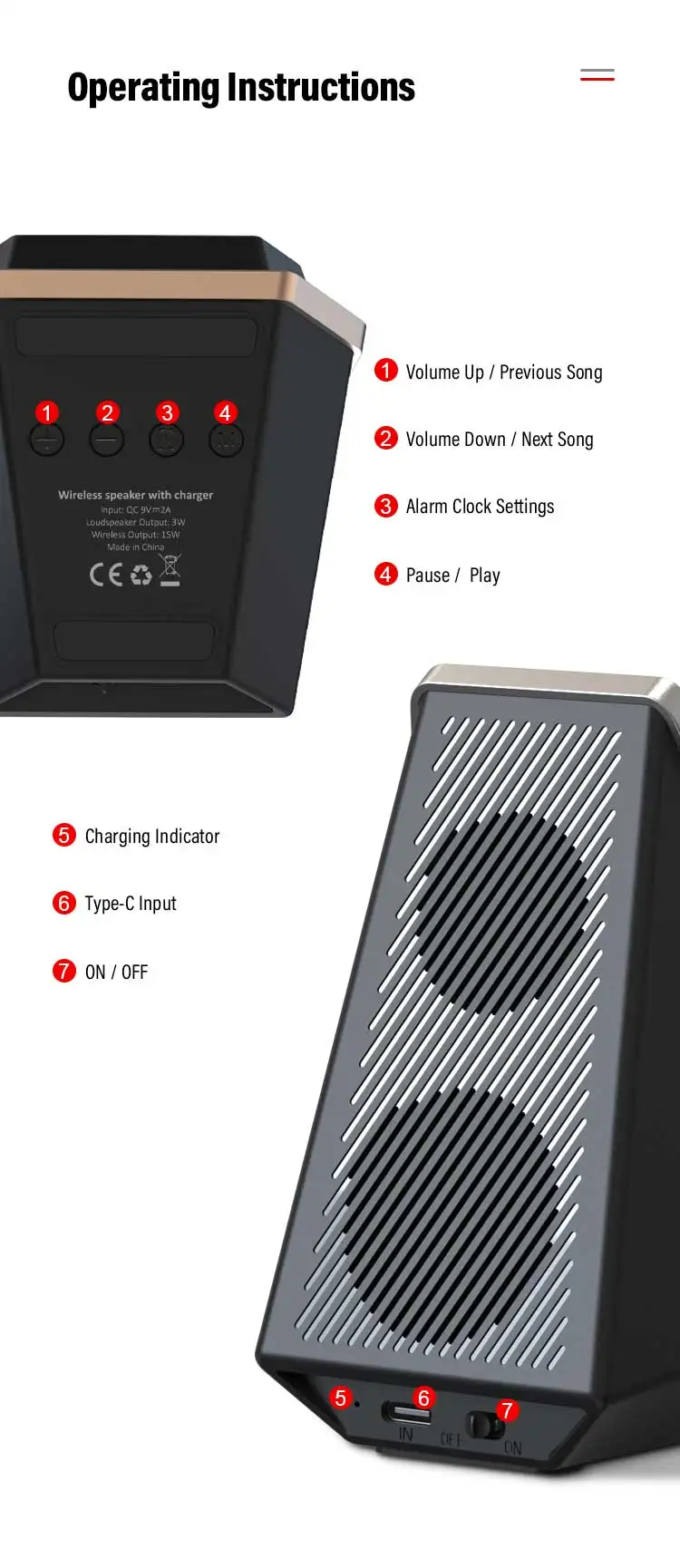 Electronic Gadgets Smart Alarm Clock Speaker Stand Custom Led Logo Portable 15W Wireless Charger Speaker