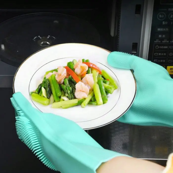 Hot sale Dish washing Cleaning silicone gloves Magic Silicone Rubber Sponge glove for washing pets Household