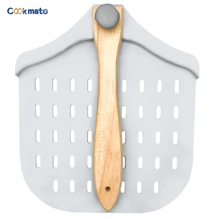 Perforated Pizza Peel Stop Edge Home favor 12 x 14 Inch Rectangular Pizza Turning Peel Aluminum Foldable Pizza Paddle