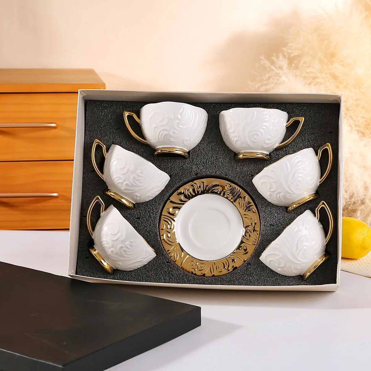 Turkish Coffee Cup Set - Turkish Coffee Cups Set of 6  for Home Office, Ceramic Keeps Coffee Warm, Dishwasher-safe, Create happy