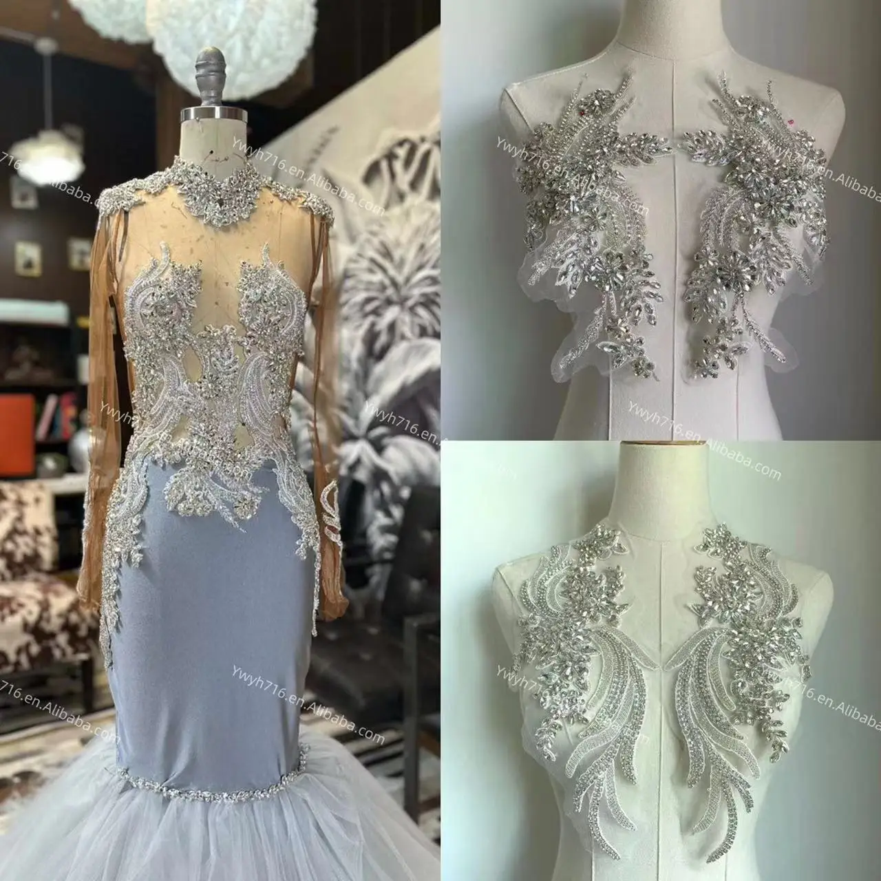 Glass Tassel Hot Sale Custom Design Crystals Handmade Beads Fringe Rhinestones Body Applique Red