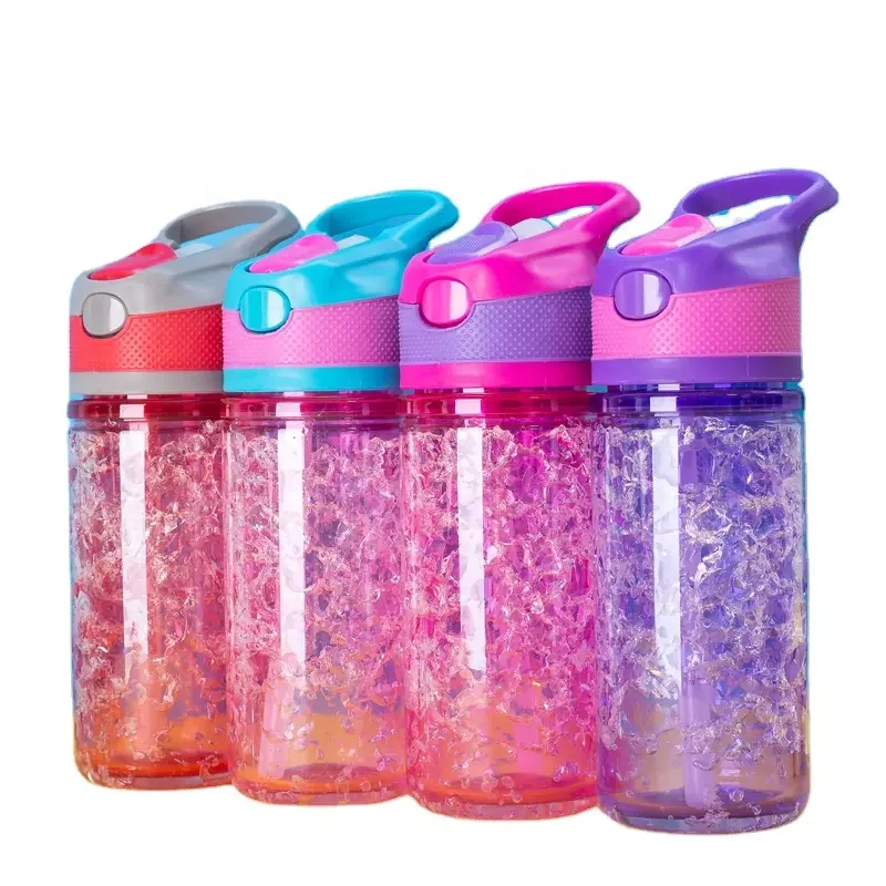 Freezeable Double Wall Insulated plastic Tritan kids children ice cold Water Bottle with Crackle Gel