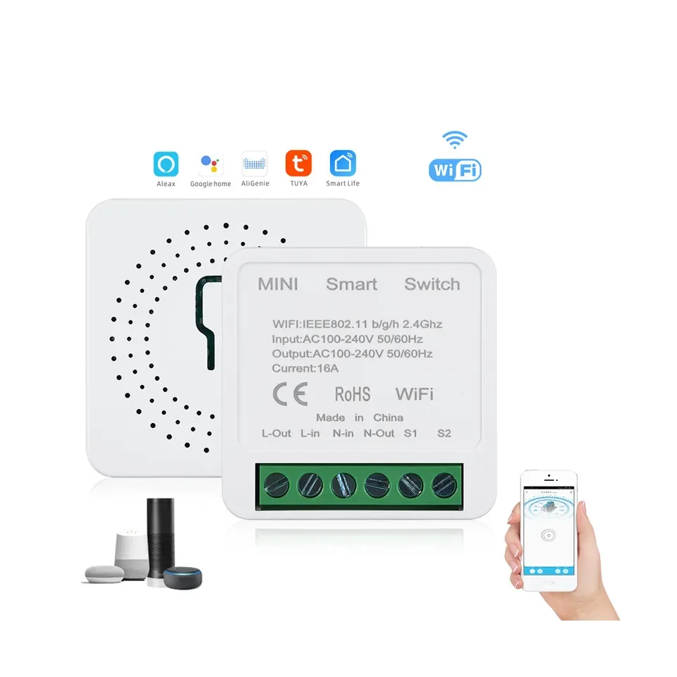 Умный переключатель Tuya WiFi Mini DIY 2-стороннее управление Модуль Автоматизации умного дома 16 А через приложение Alexa Google Home Alice Smart Life