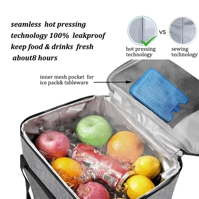 600D Polyester Lunch Bag For Office Travel Picnic Portable Food Takeway Shoulder Bag Thermal Insulated Cooler Bag