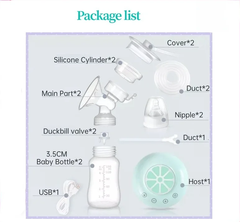 Food Grade BPA Free Baby Feeder Double Suction Breast Massager Hands Free Breast Pump with Feeding Bottle